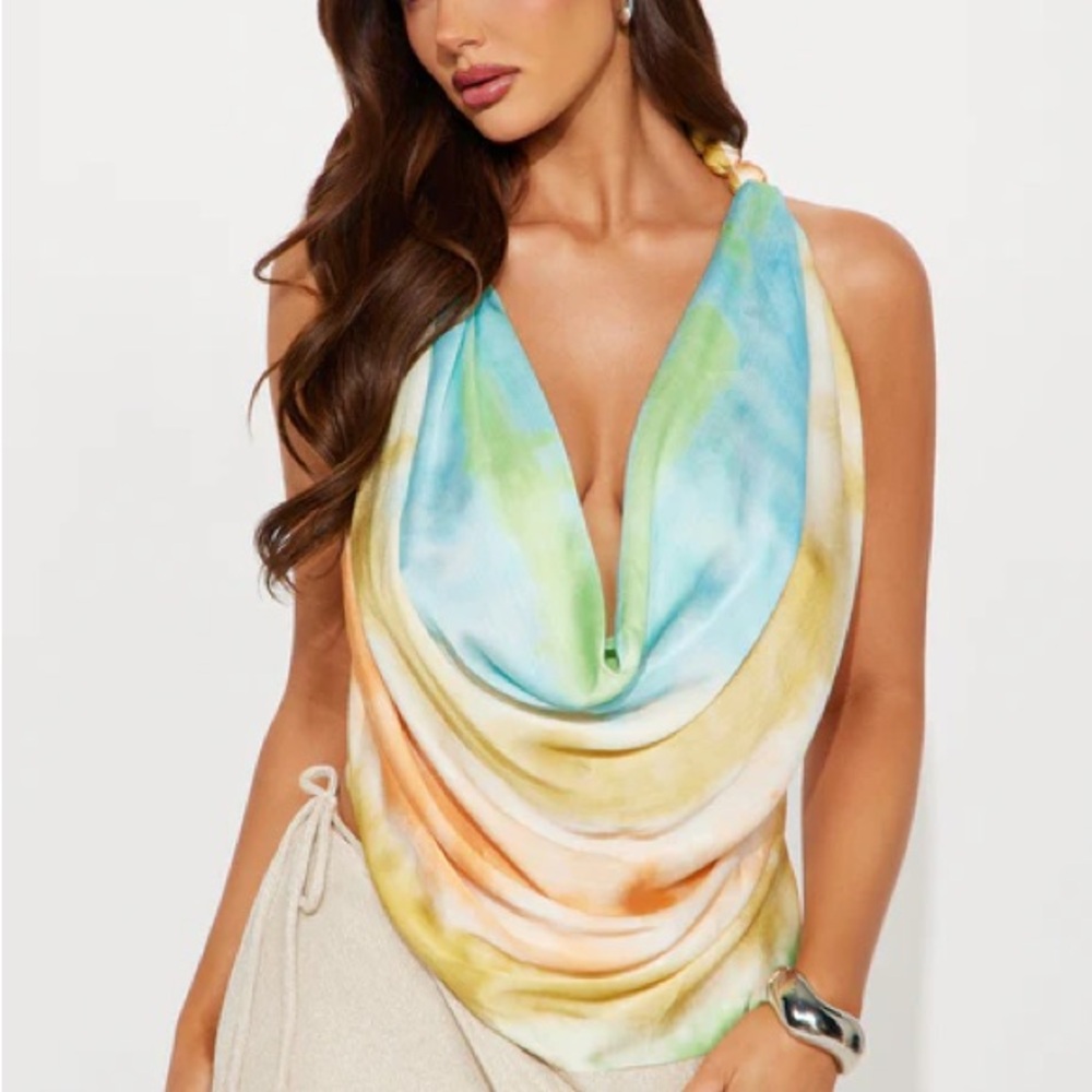Fashion Nova Vibrant Tie-Dye Halter Top